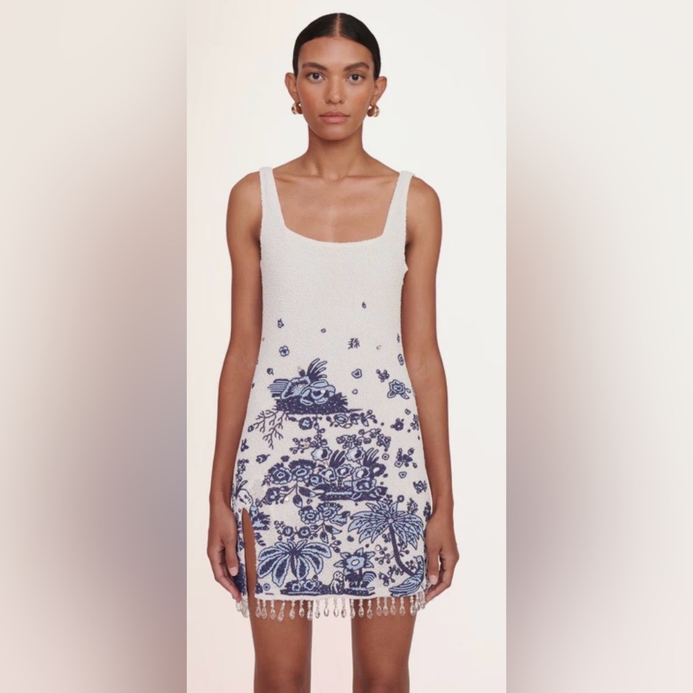 STAUD Beaded Blue Toile Mini Dress